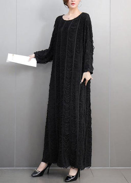 Loose Blue O-neck Cozy Tassel Long Dress Spring