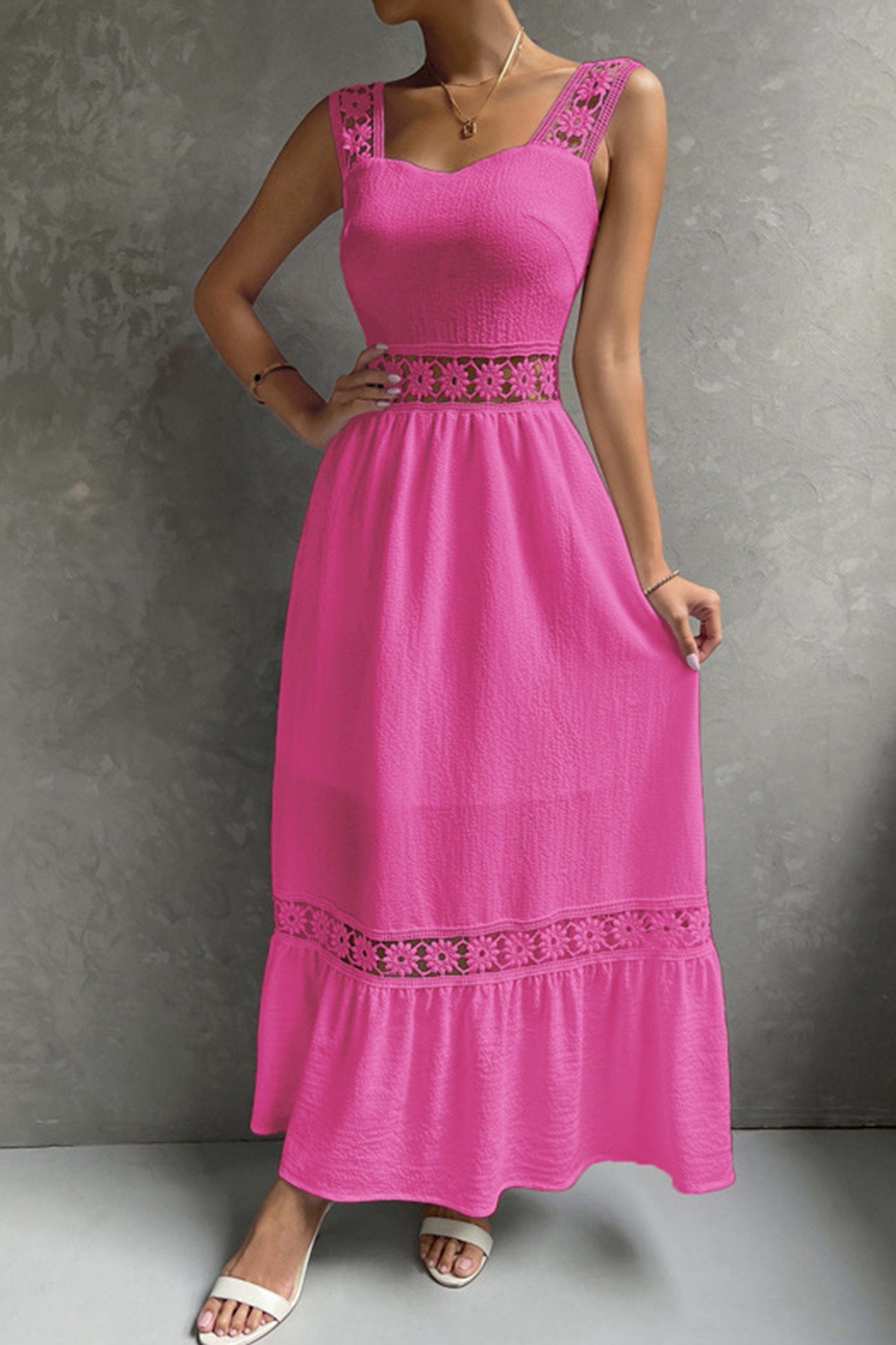 Jacquard Hollow Out Tiered Midi Dress