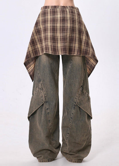 Oversized Patchwork Denim Wide Leg Pants Spring