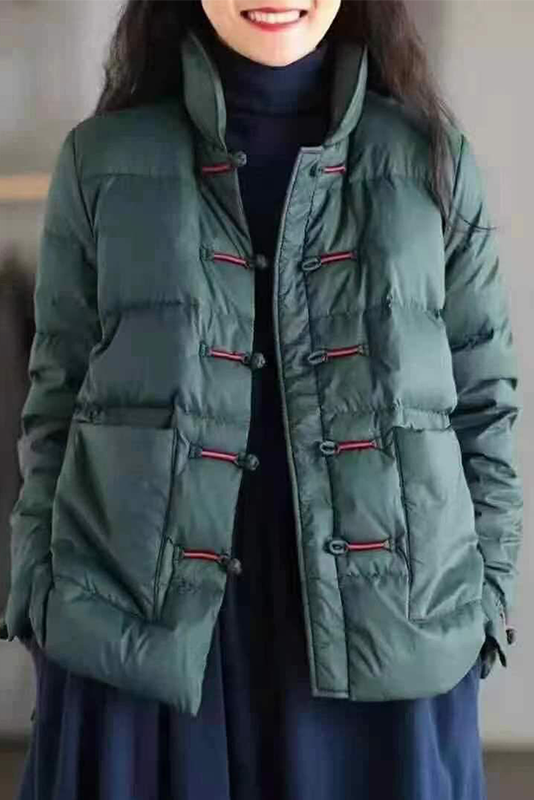 Winter Buckle Stand Collar Down Loose Thick Down Jacket