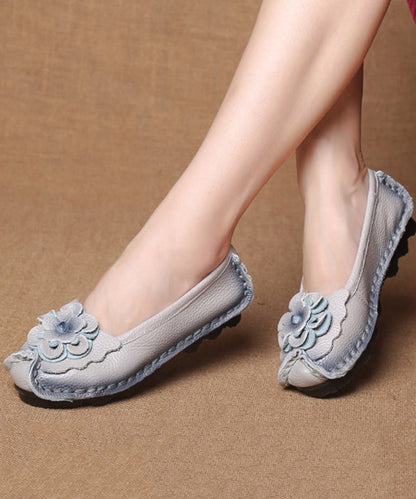 Light Grey Flower Splicing Flat Shoes