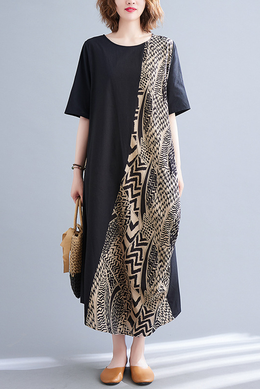 Summer Stitching Print Dress Long Beach Dress