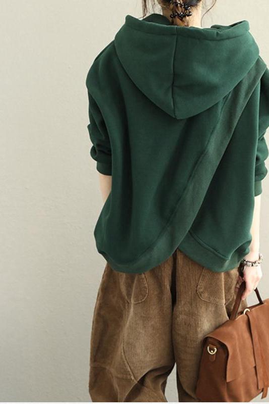 Loose Hoodie Brushed Cotton Fleece Warm Tops