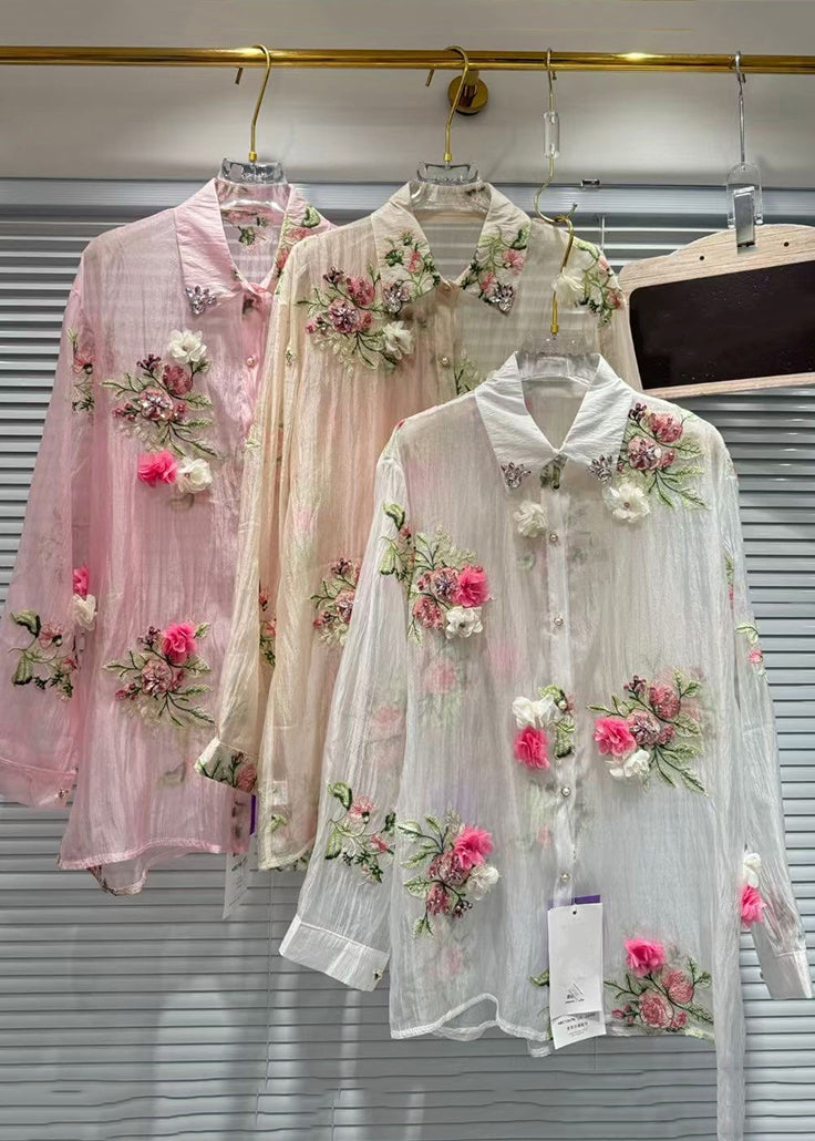 Pink Zircon Patchwork Cotton Shirts Summer
