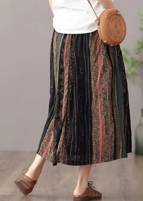 Green Wrinkled Patchwork Linen a Line Skirts Summer