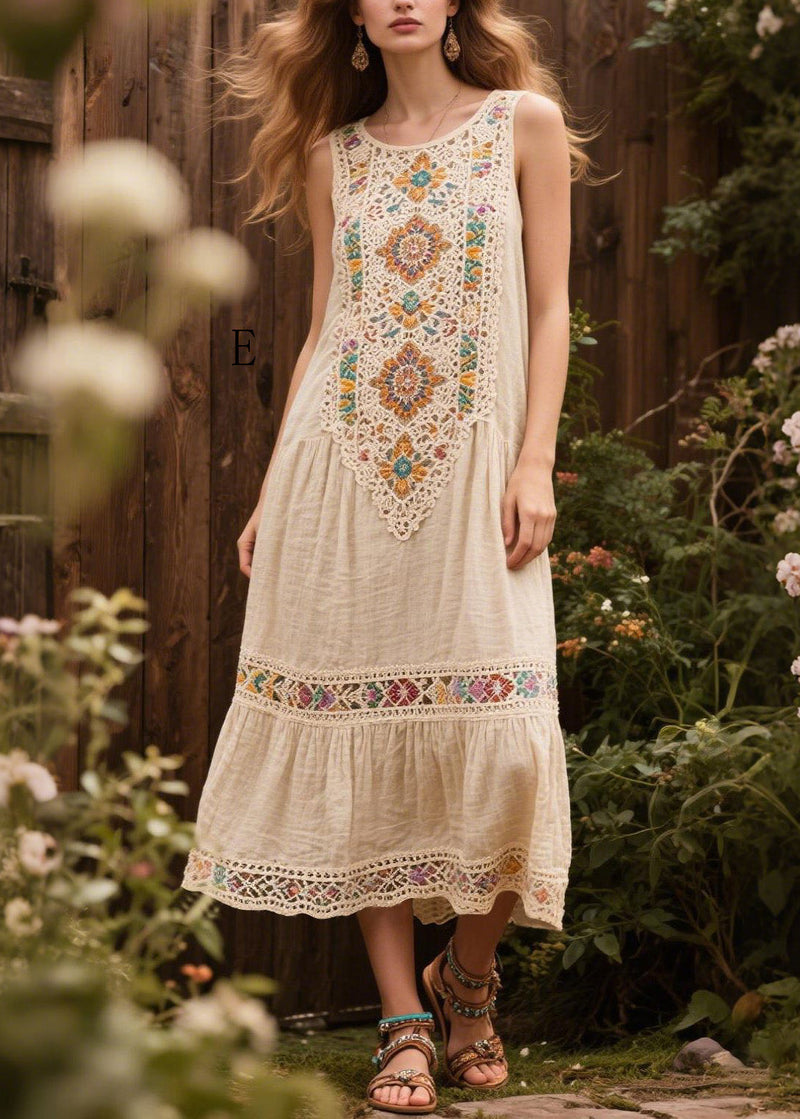 National Style Patchwork Vacation Long Dress Summer