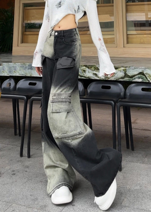 Modern Gradient Color Oversized With Pockets Denim Pants Spring