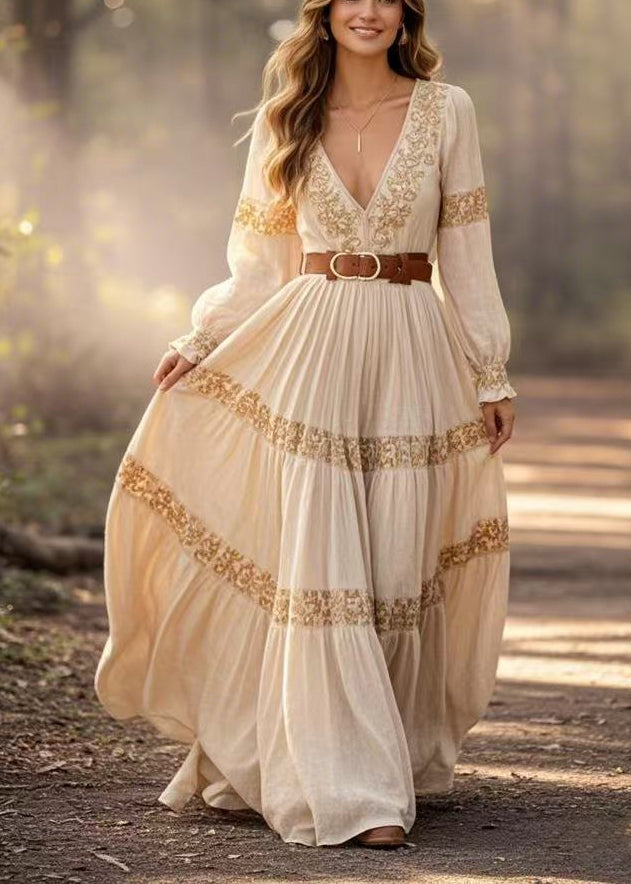 White Cinched Print Exra Large Hem Cotton Dress Spring