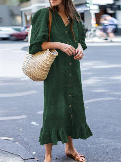 Summer Vacation Dress Spring Outfit Temperament Lotus Leaf Collar Color Dresses