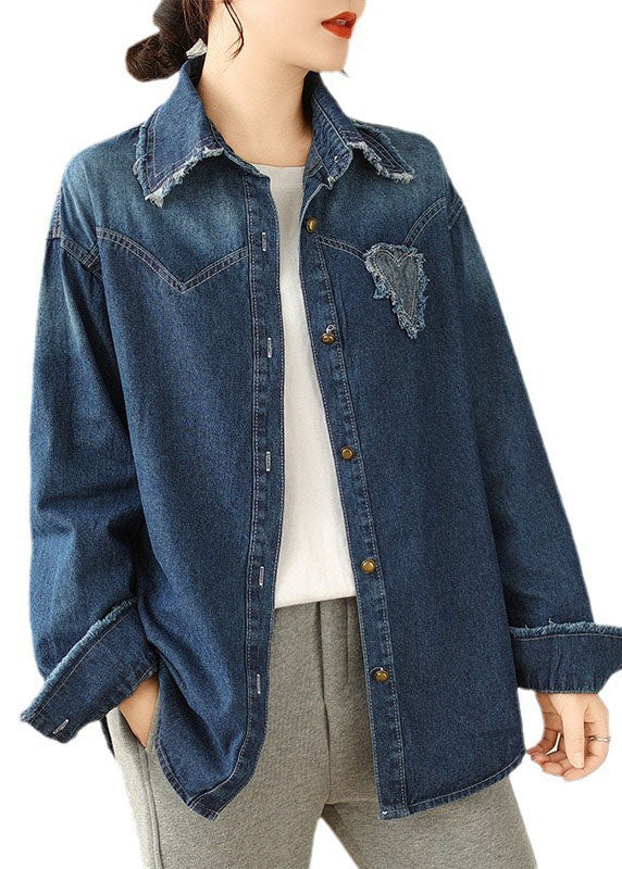 Blue Peter Pan Collar Button Denim Coat Spring