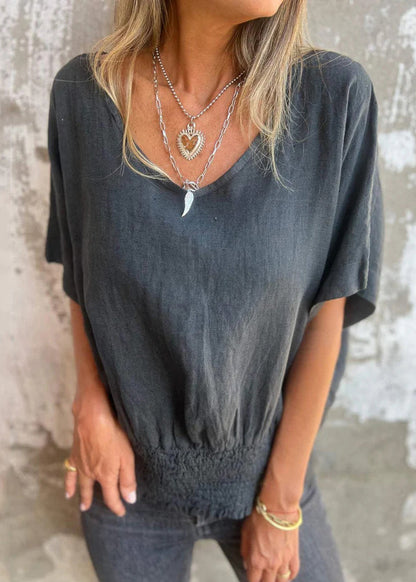 Simple Style White V Neck Cotton T Shirt Top Summer