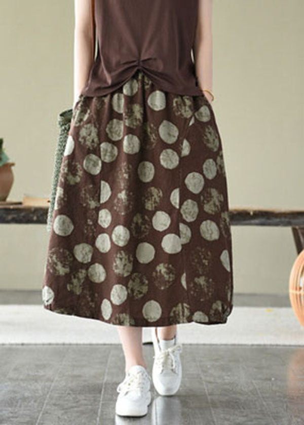 Chocolate Elastic Waist Pockets Linen Skirt Summer