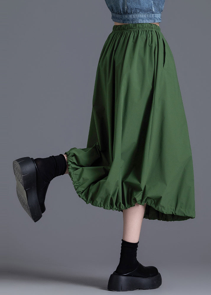 Diy Army Green Elastic Waist Drawstring Cotton Skirt Spring