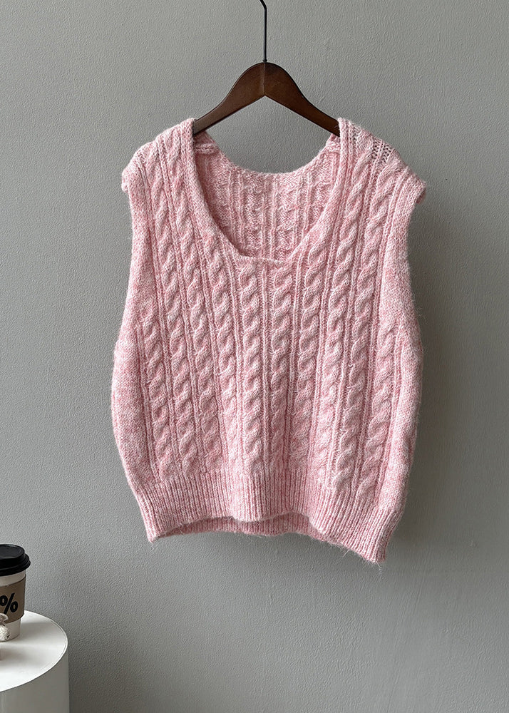 Light Green U Neck Cable Knit Vest Sleeveless