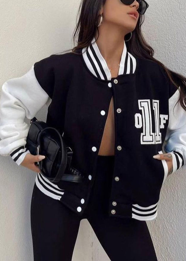 Green Printed Thick Baseball Uniform Coat Autumn
