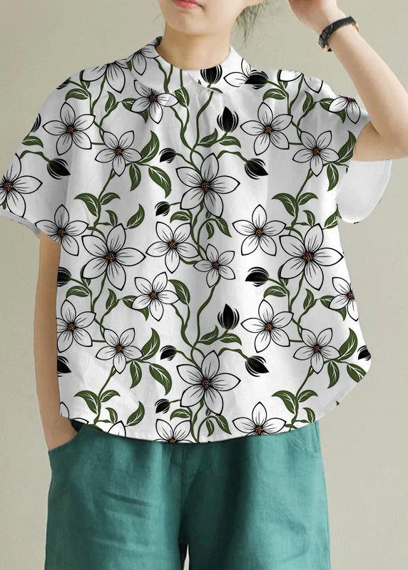 Simple Black Peter Pan Collar Linen Shirt Summer