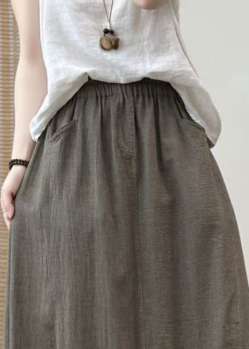 Khaki Oversized Cotton a Line Skirt Summer