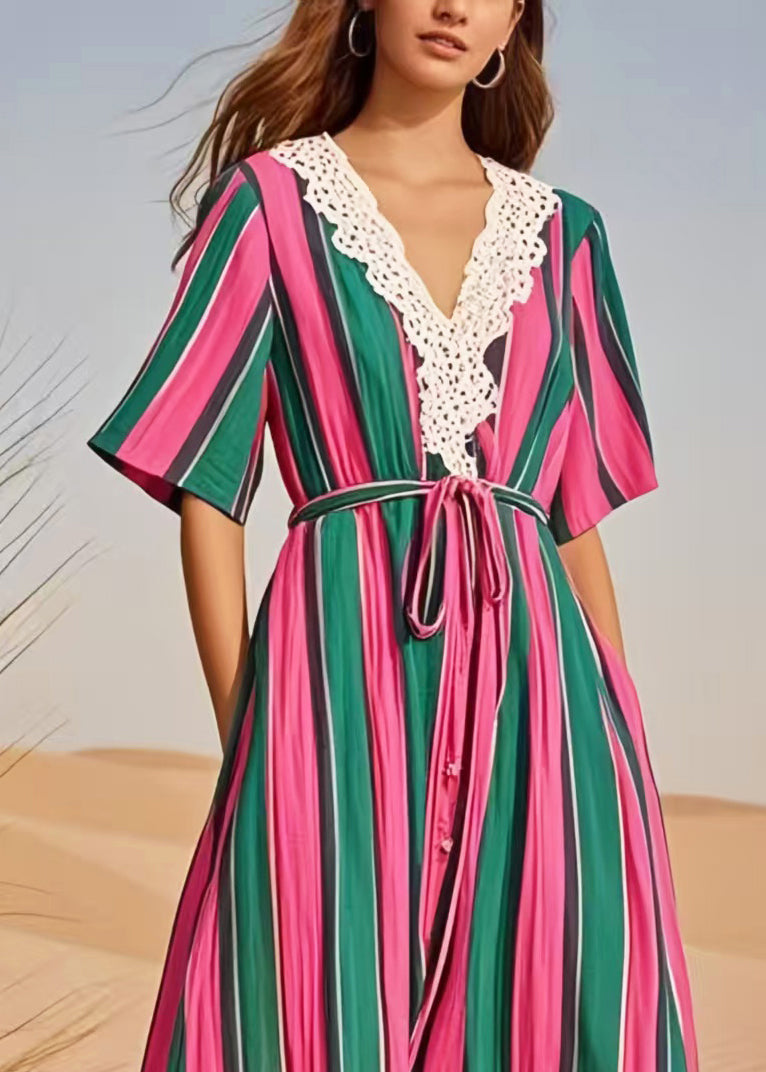 Multicolour Striped Cotton Tunic Dress Summer