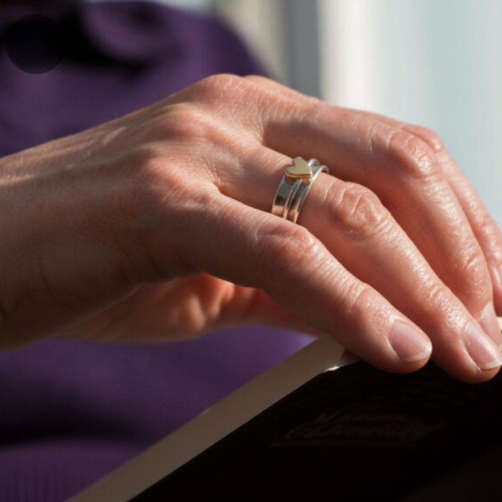 Golden Heart Silver Ring