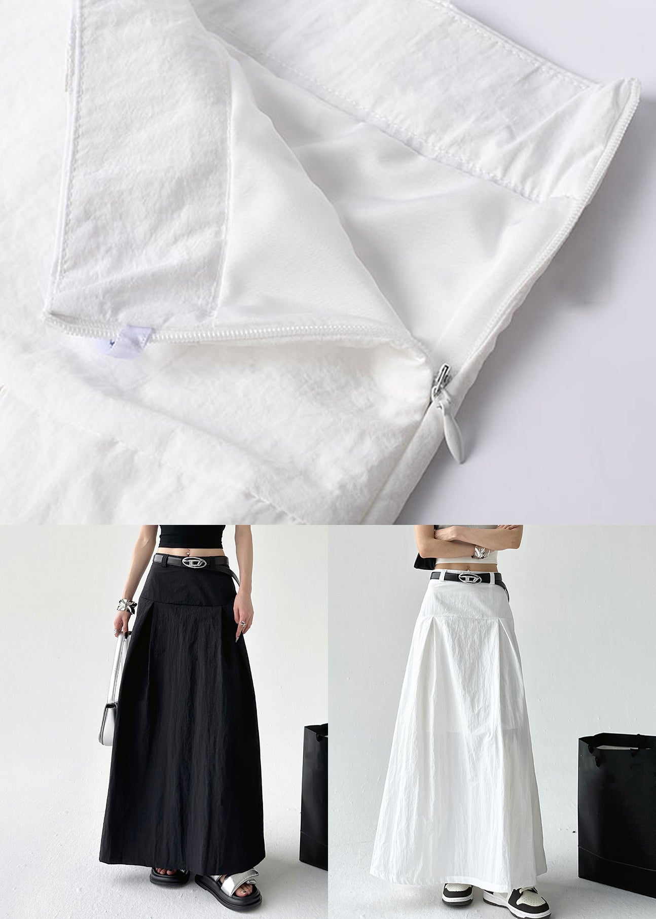 White High Waist Cotton Summer Skirt Zippered