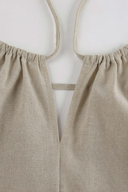 Tie-up Cutout Cotton Tank Top Long Pants Suits