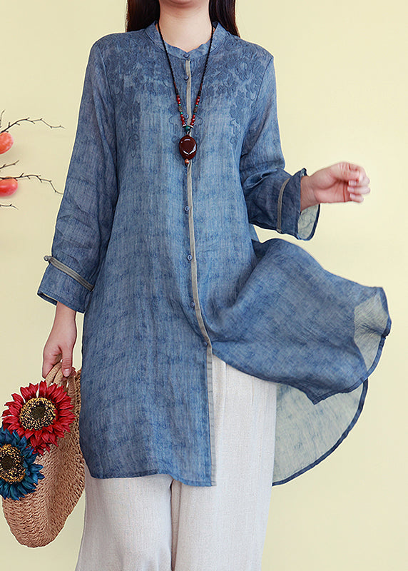 Green Button Thin Patchwork Linen Blouses