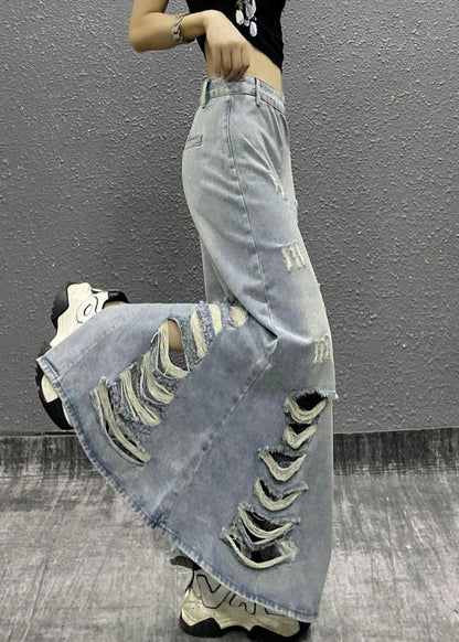 Light Blue Pockets High Waist Denim Skirt Summer