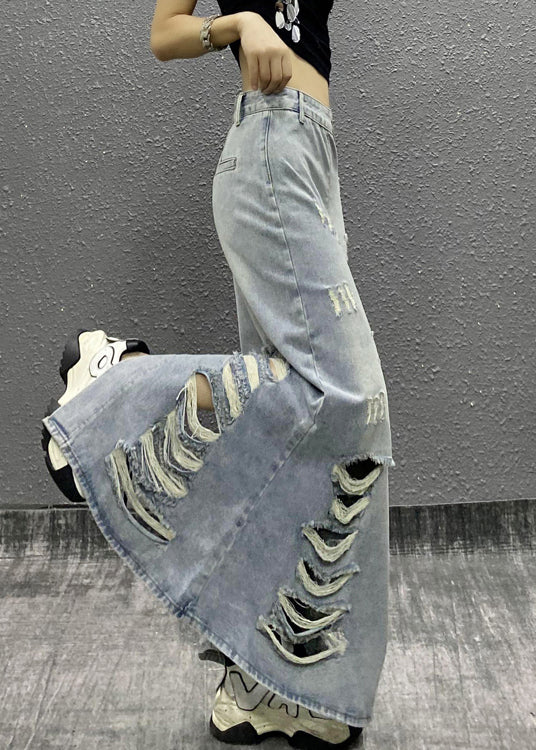 Light Blue Pockets High Waist Denim Skirt Summer