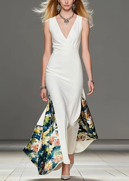 White Asymmetrical Print Wraped Party Dress Summer