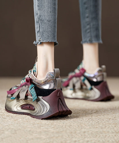 Purple Lace Up Zircon Splicing Platform Flat Shoes for