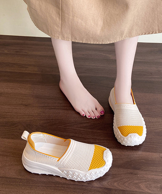 Comfy Splicing Platform Flat Shoes for Beige Yellow Breathable Mesh