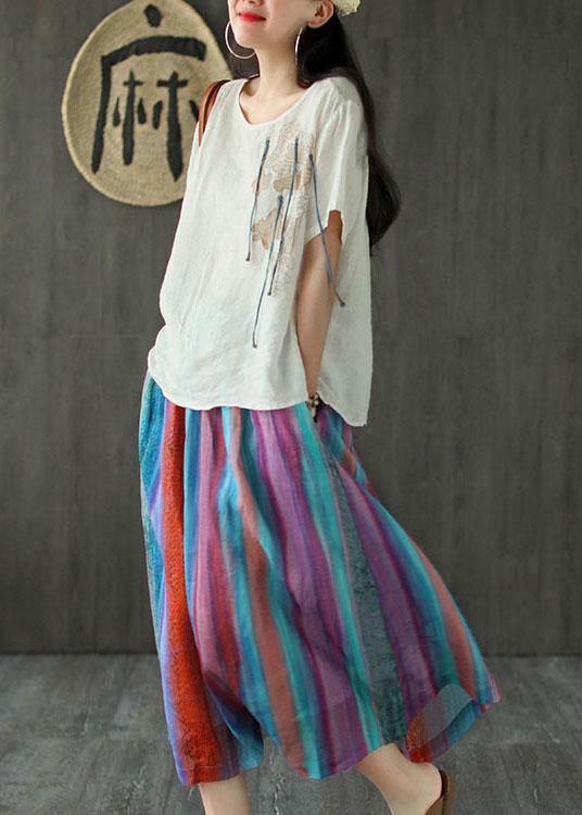 Style Gray Geometry Patchwork a Line Skirts Ramie