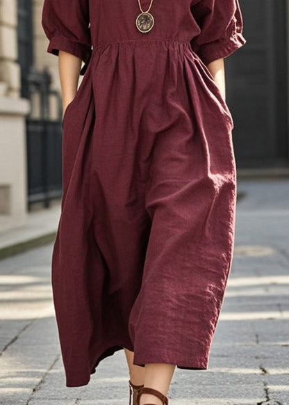 Mulberry V Neck Pockets Cotton Dresses Summer
