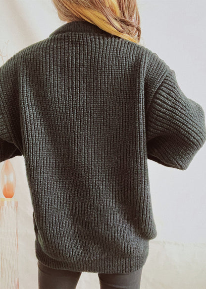 Black Thick Christmas Decorated Knit Sweater Winter