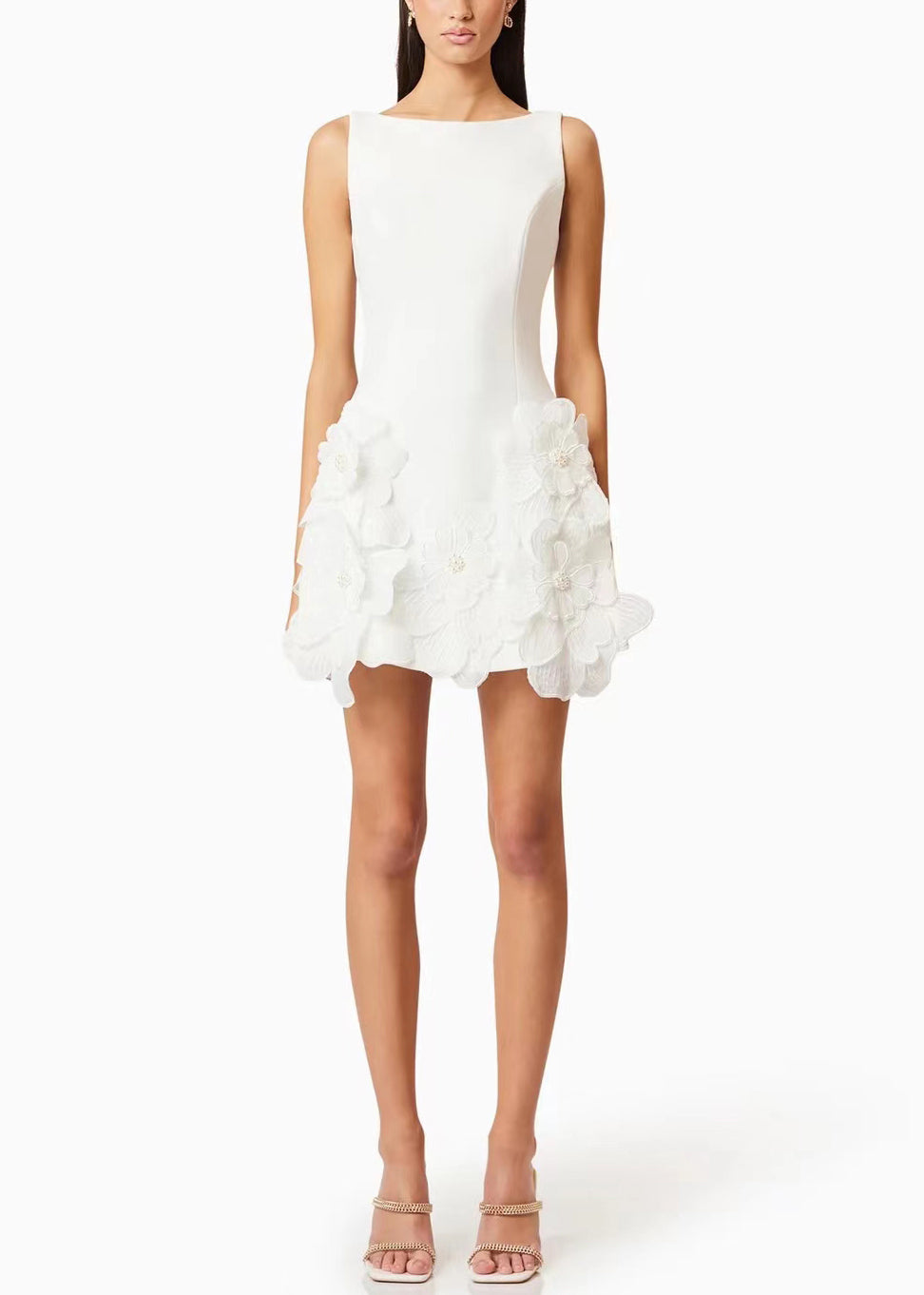White High Waist Cotton Mini Dress Zippered Sleeveless