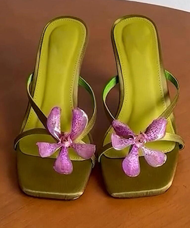 Green Splicing High Heels Slide Sandals Peep Toe