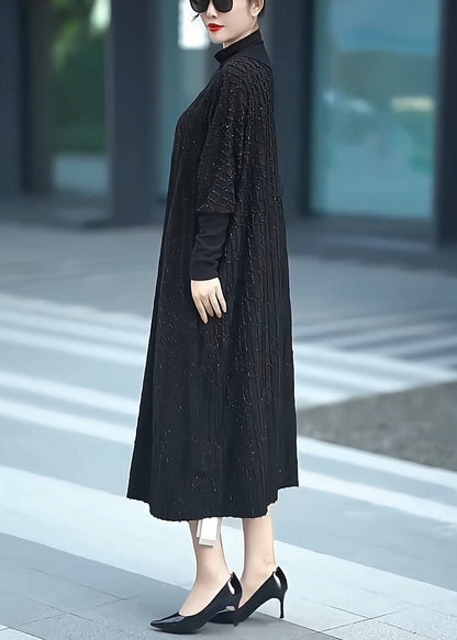 Loose Black Turtleneck Cashmere Maxi Dresses Batwing Sleeve