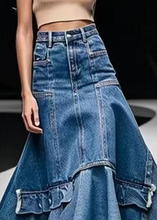 Italian Blue High Waist Patchwork Denim a Line Skirts Summer