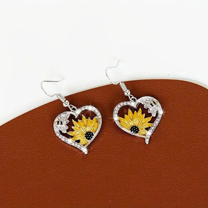 Sunflower & Bee Heart Dangle Earrings