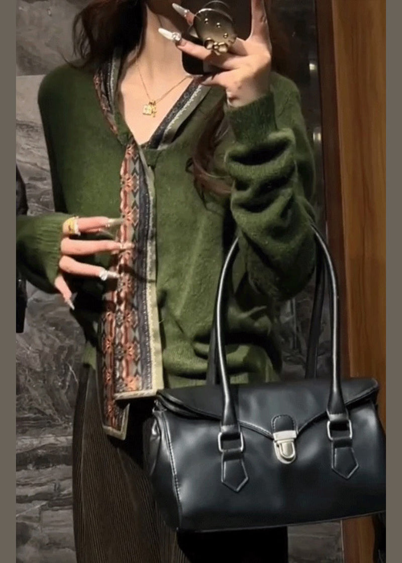Original Ddesign Green Bow Knit Sweater Tops Fall