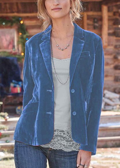New Loose Red Notched Pockets Button Velvet Suit Coat Fall