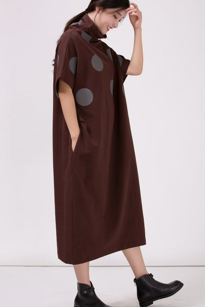 Turtleneck Polka Dots Loose Dress