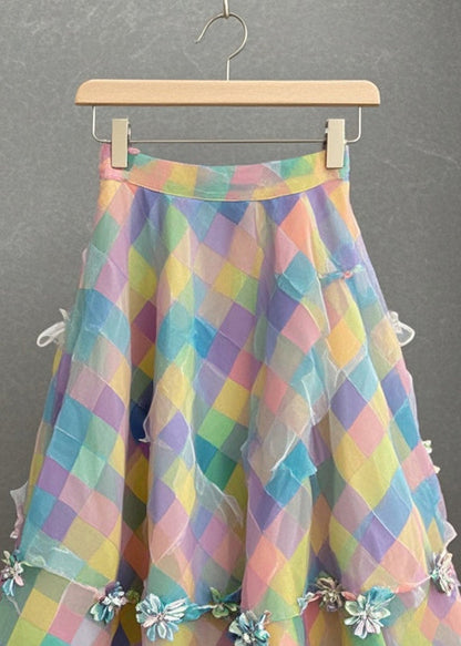 Diy Multicolor Plaid Flower Tulle Tea Skirt Summer