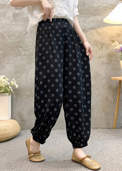 Black Print High Waist Cotton Summer Crop Pants