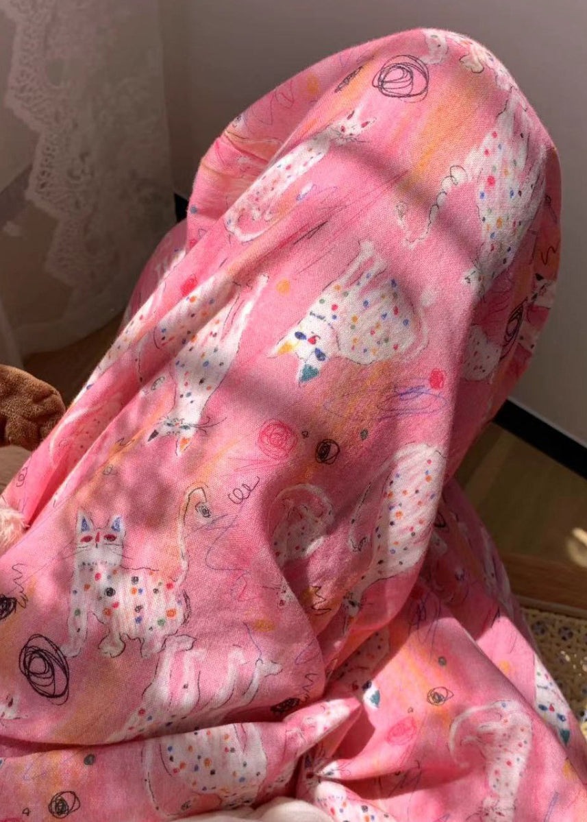 Cozy Pink Print Elastic Waist Cotton Pajamas Pants Summer