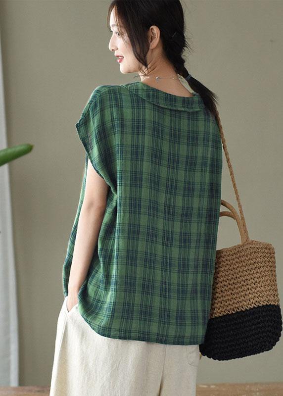 Black White Plaid Peter Pan Collar Cotton Shirts Summer
