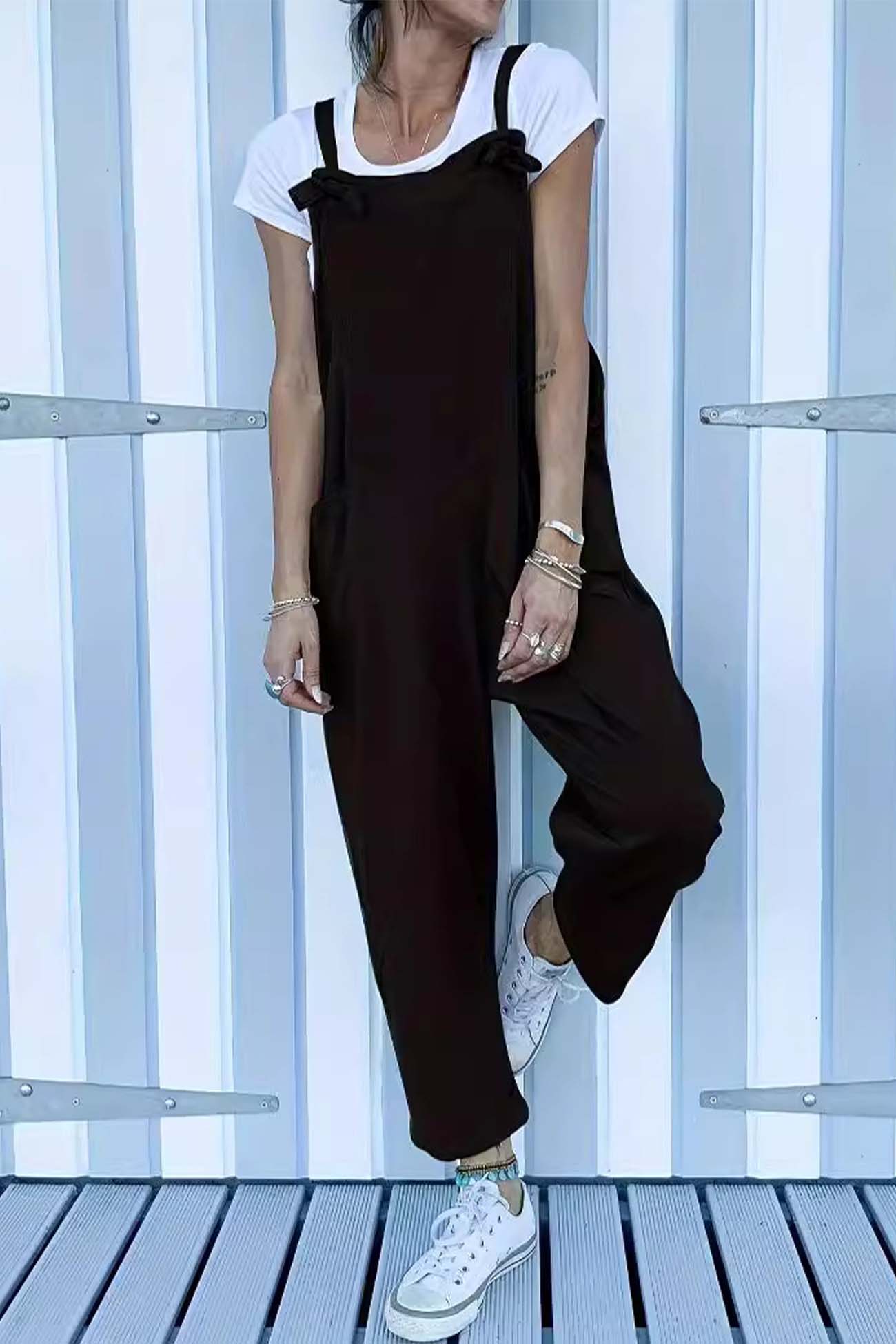 Color Pocket Sleeveless Jumpsuits