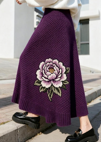 Italian Purple High Waist Knit Skirt Winter