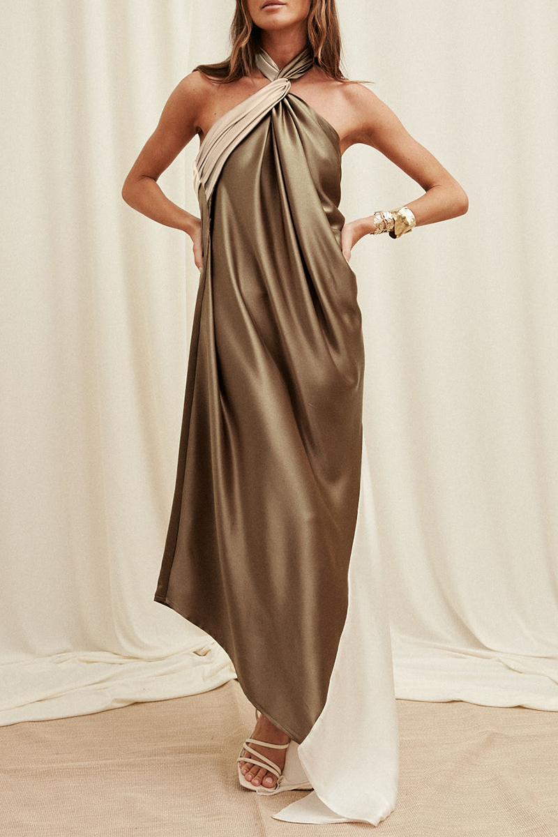 Colorblock Patchwork Irregular Contrast Halter Irregular Dresses