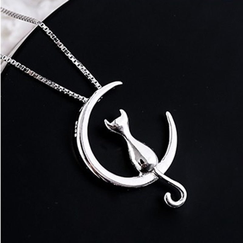Crescent and Cat Cat Necklace